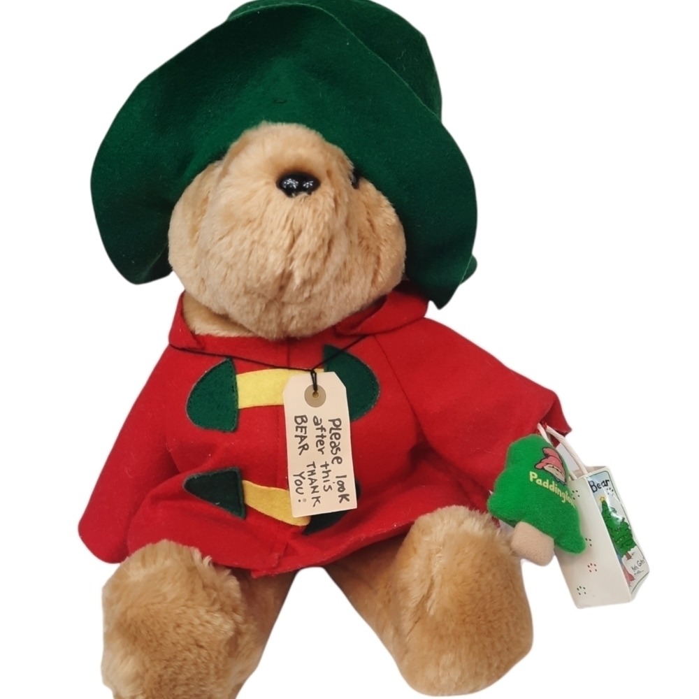 16'' Vintage Sears PADDINGTON BEAR Plush Toy Green Hat Red Coat Teddy